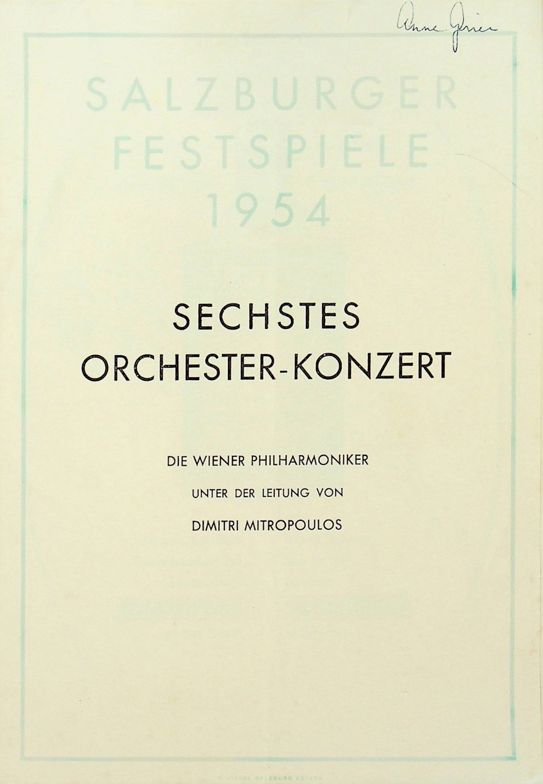 1954 SALZBURGER FESTSPIELE  SECHSTES ORCHESTER PROGRAM - E6D