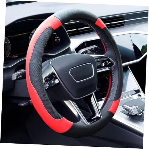  Black and Red Steering Wheel Cover Microfiber Leather Sporty Car Accessories 