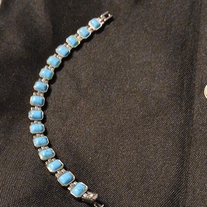 Turquoise Square Stones Silver Box Setting Tennis Bracelet Bezel Setting