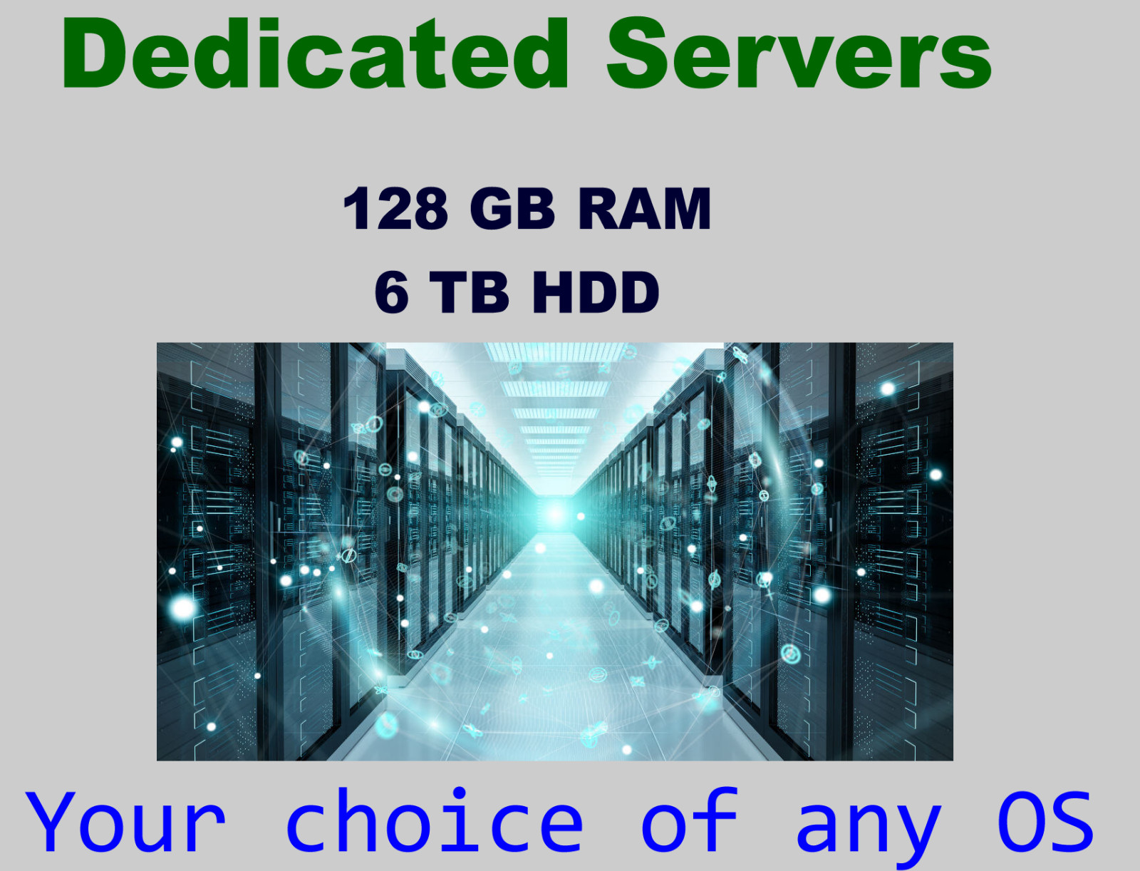 Dedicated Server  ANY Operating system 128GB RAM,  6TB GB HDD, 24hour support