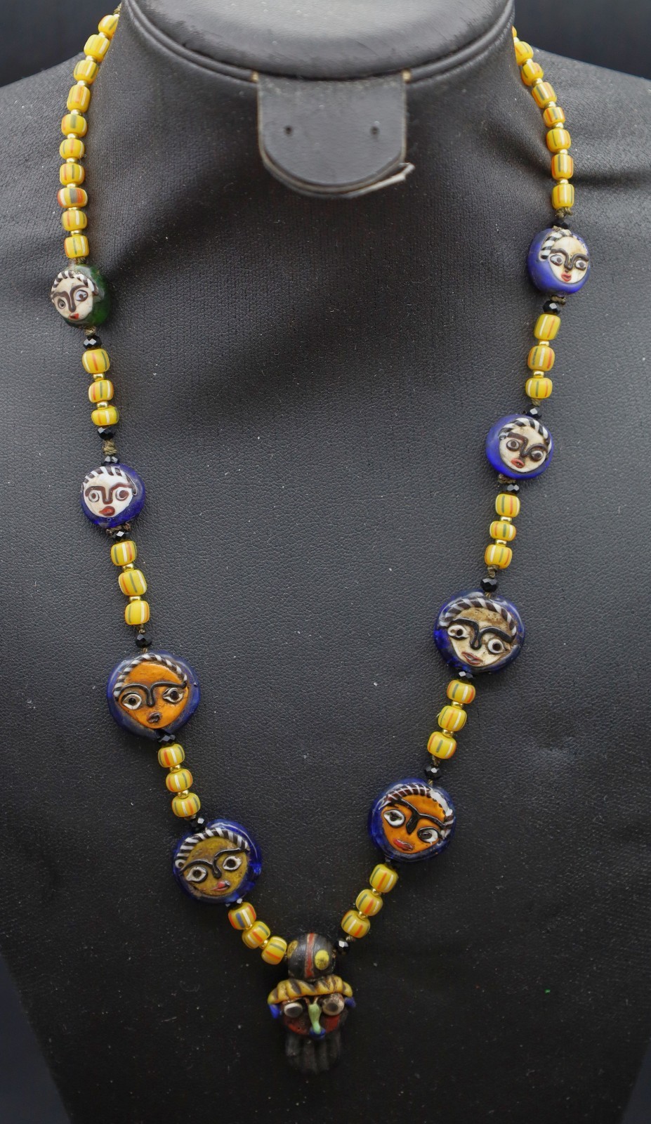 Genuine Ancient Roman Mosaic face Gabri Glass beads necklace