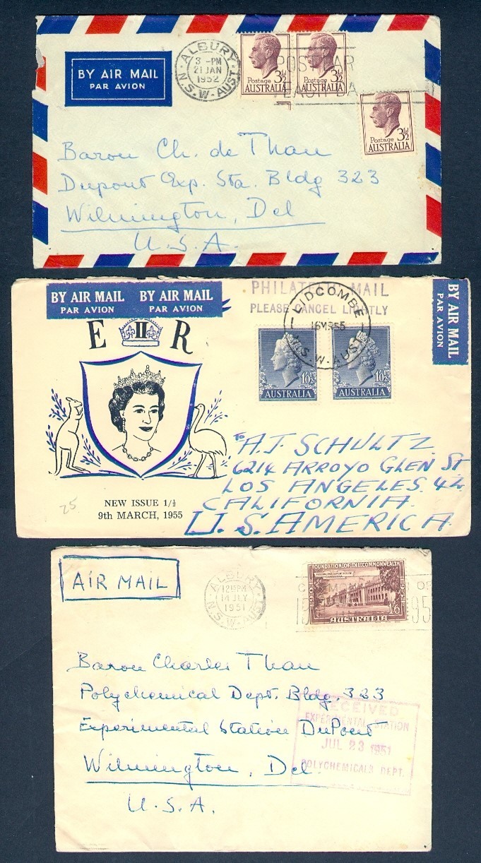 AUSTRALIA SEL OF 9 1950's RATED COVERS TO USA