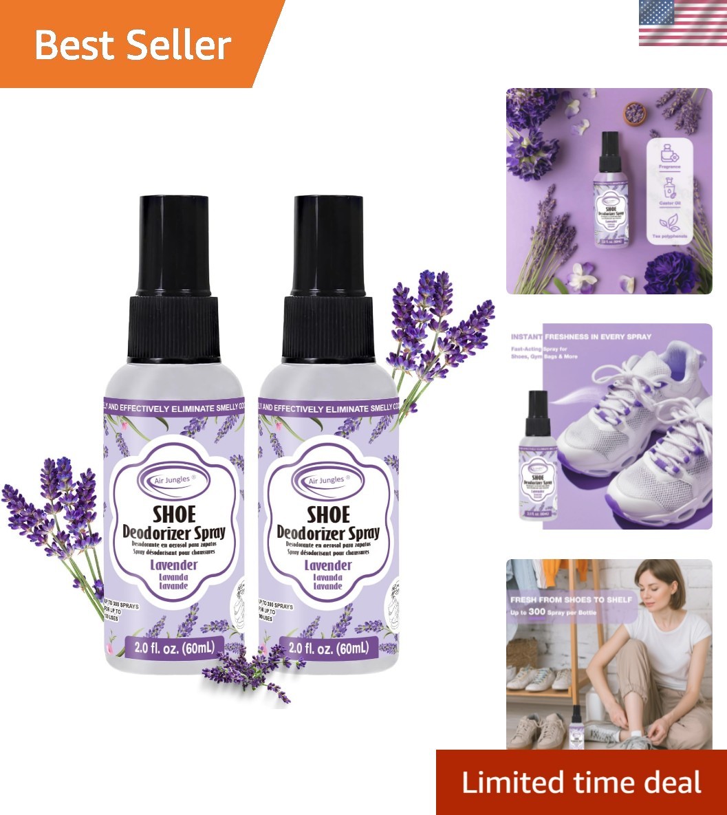 Shoe Deodorizer Spray, Lavender Scent- 2 fl oz Pack of 2, Odor Eliminator for...