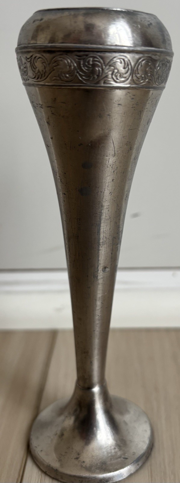 Vintage Silver Plated Or Pewter Tulip Vase From Japan 6” Tall