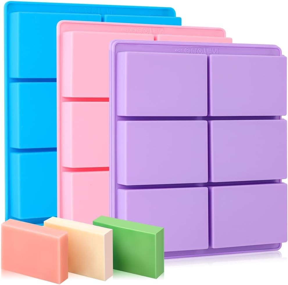 Silicone Soap Molds 3 Packs, Rectangle Soap Molds for Soap Making, 6 Cavity Mold