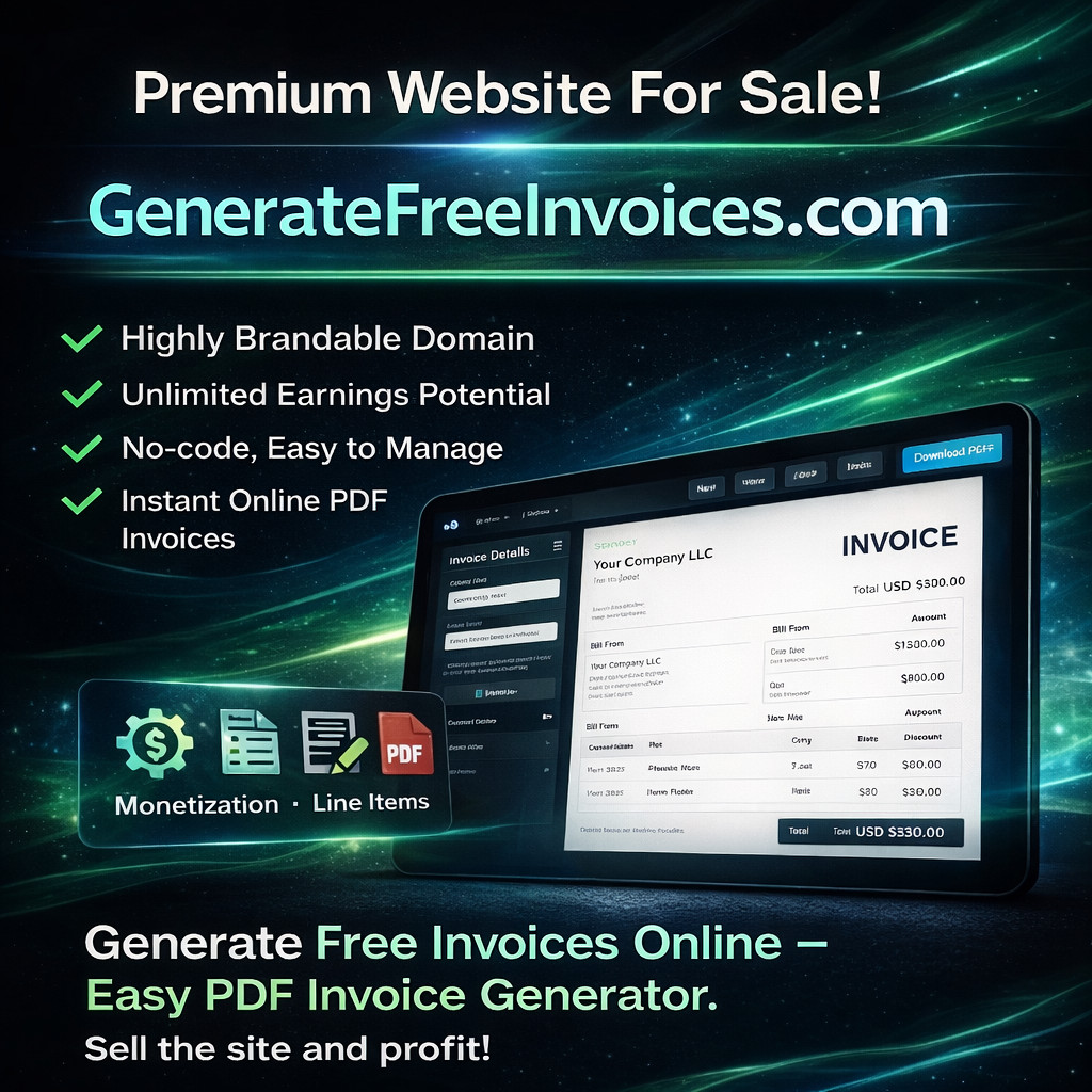 Premium Website + Domain For Sale - GenerateFreeInvoices.com