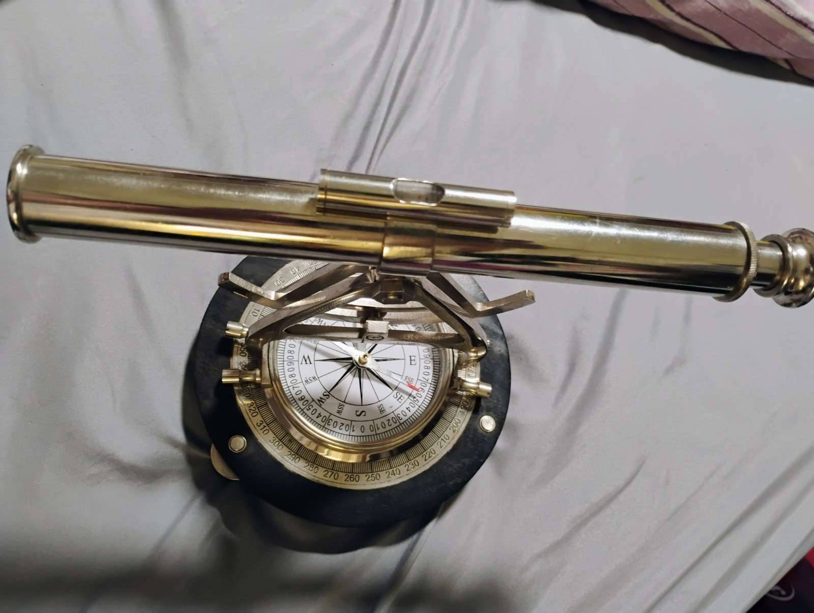 Hampton Nautical Brass Maritime Telescope with Compass Base Glass Collectible