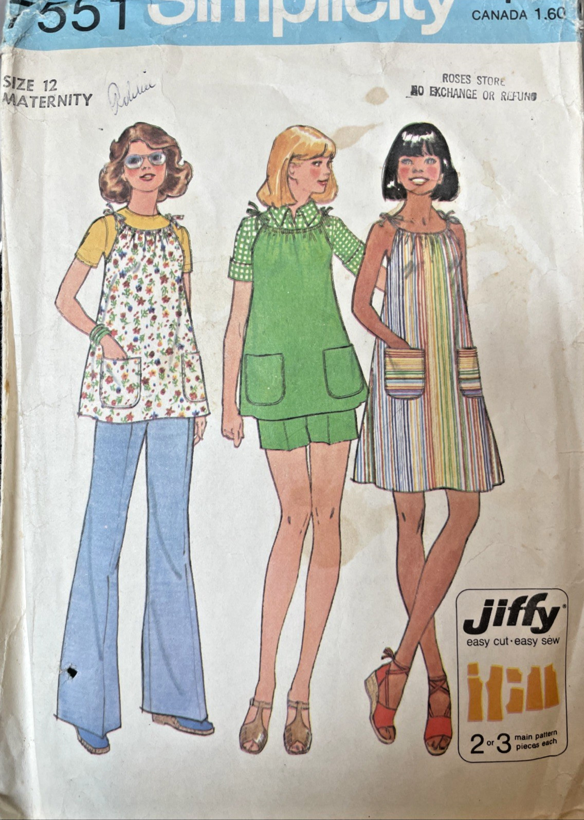 Sewing Pattern #7551 Vintage Maternity Dress Top Pants Shorts Size 12