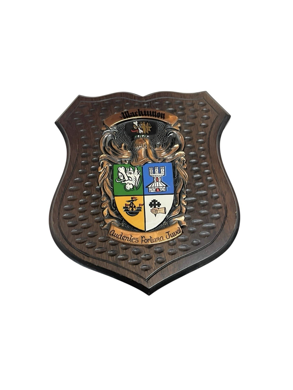 Vintage Coat of Arms Mackinnon Family on Wooden Shield Irish Wall Plaque