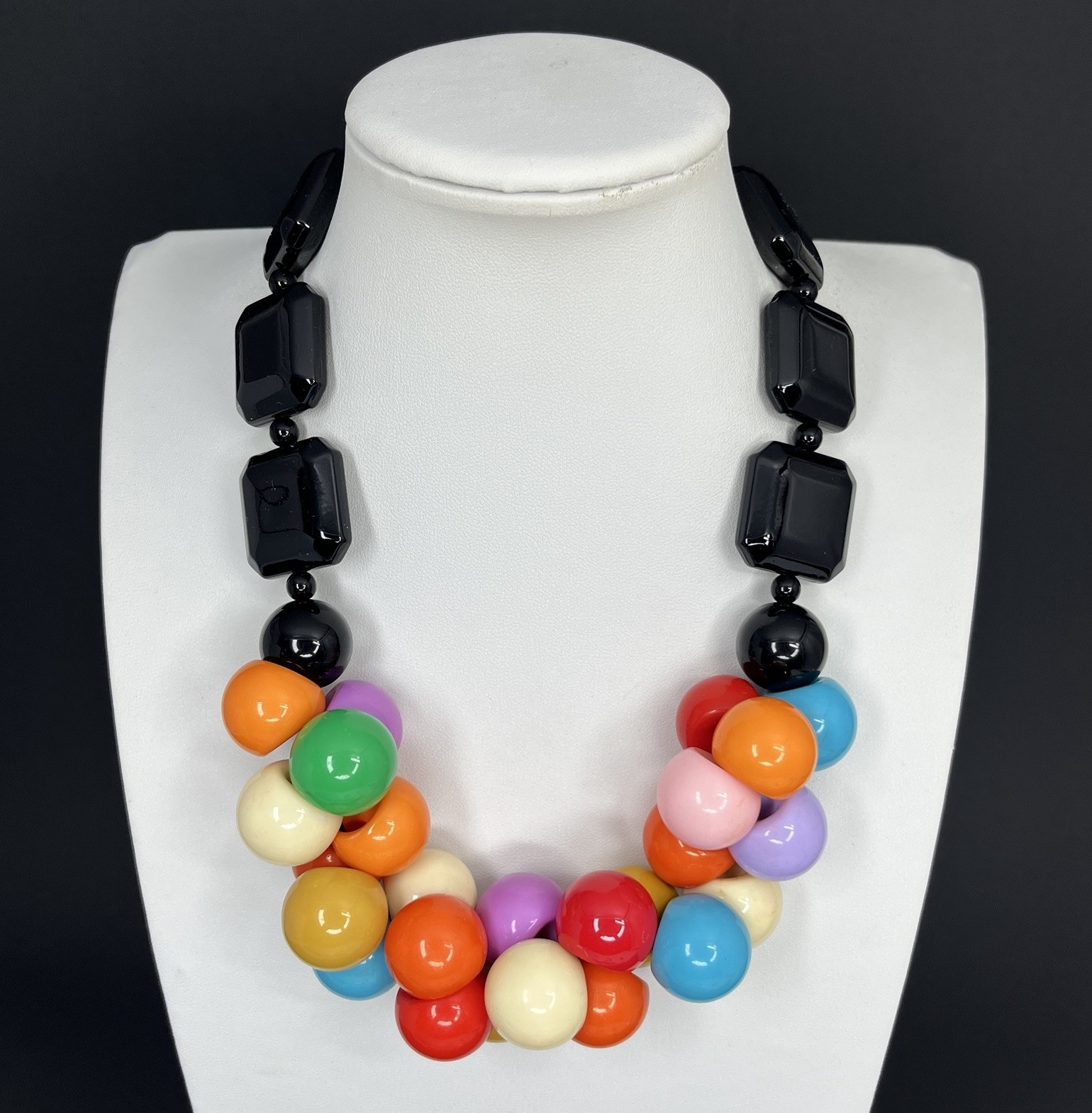 Chunky Beaded Cluster Necklace Multicolor Cluster Post Modern Statement Atomic