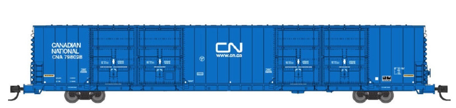 BLUFORD N GAUGE 86' QUAD DOOR BOXCAR CANADIAN NATIONAL WEBSITE #798053 PN 87321