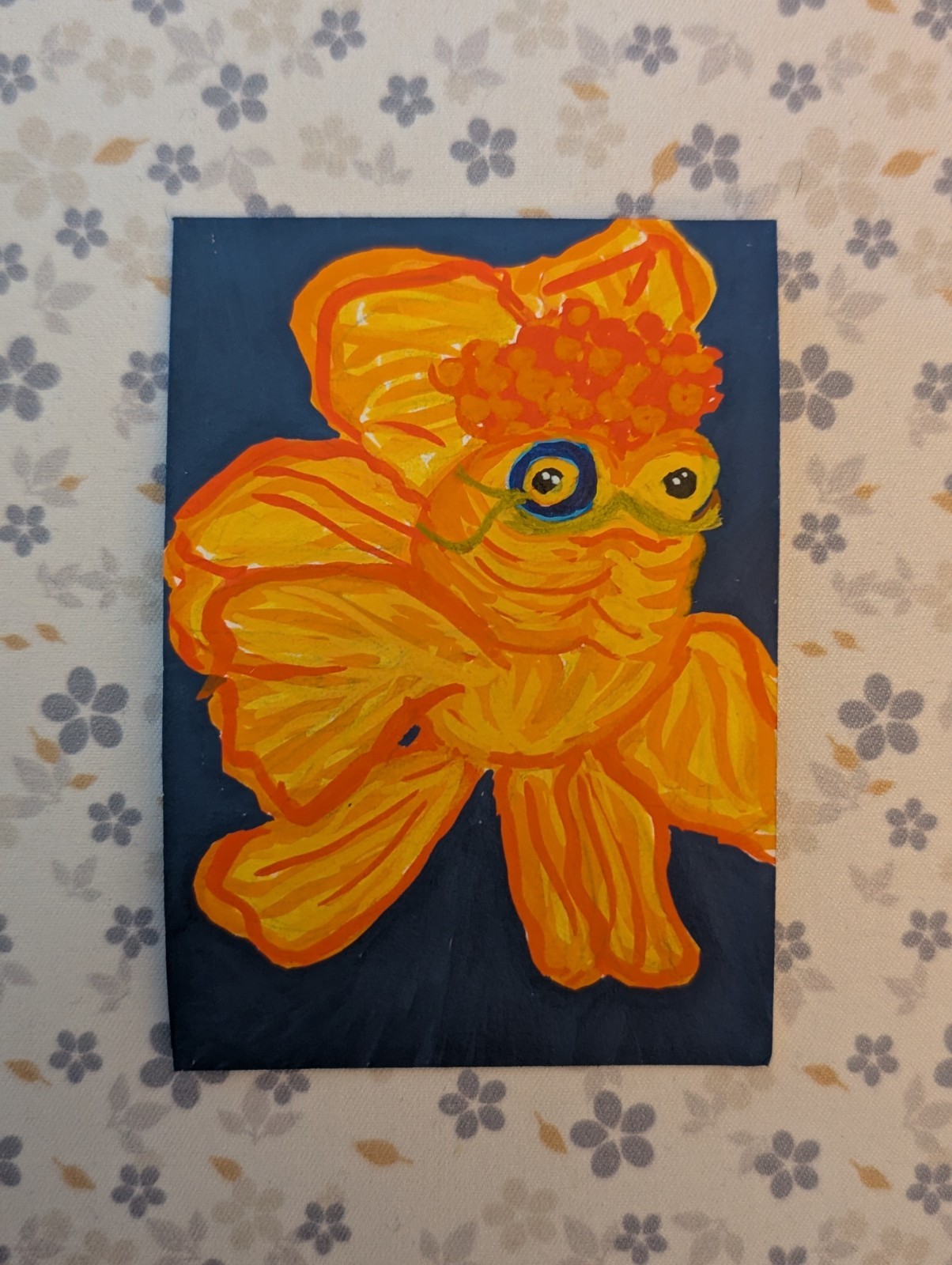 aceo original painting 2.5x3.5 Distinguished Goldfish LCReverie. New. Shipped