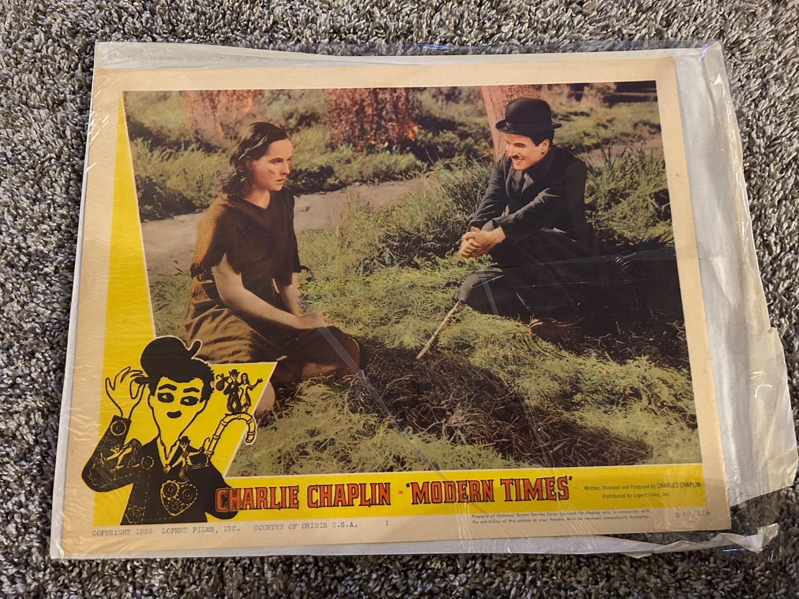 Vintage Movie Lobby Card "Modern Times" R59 Charlie Chaplin Little Tramp