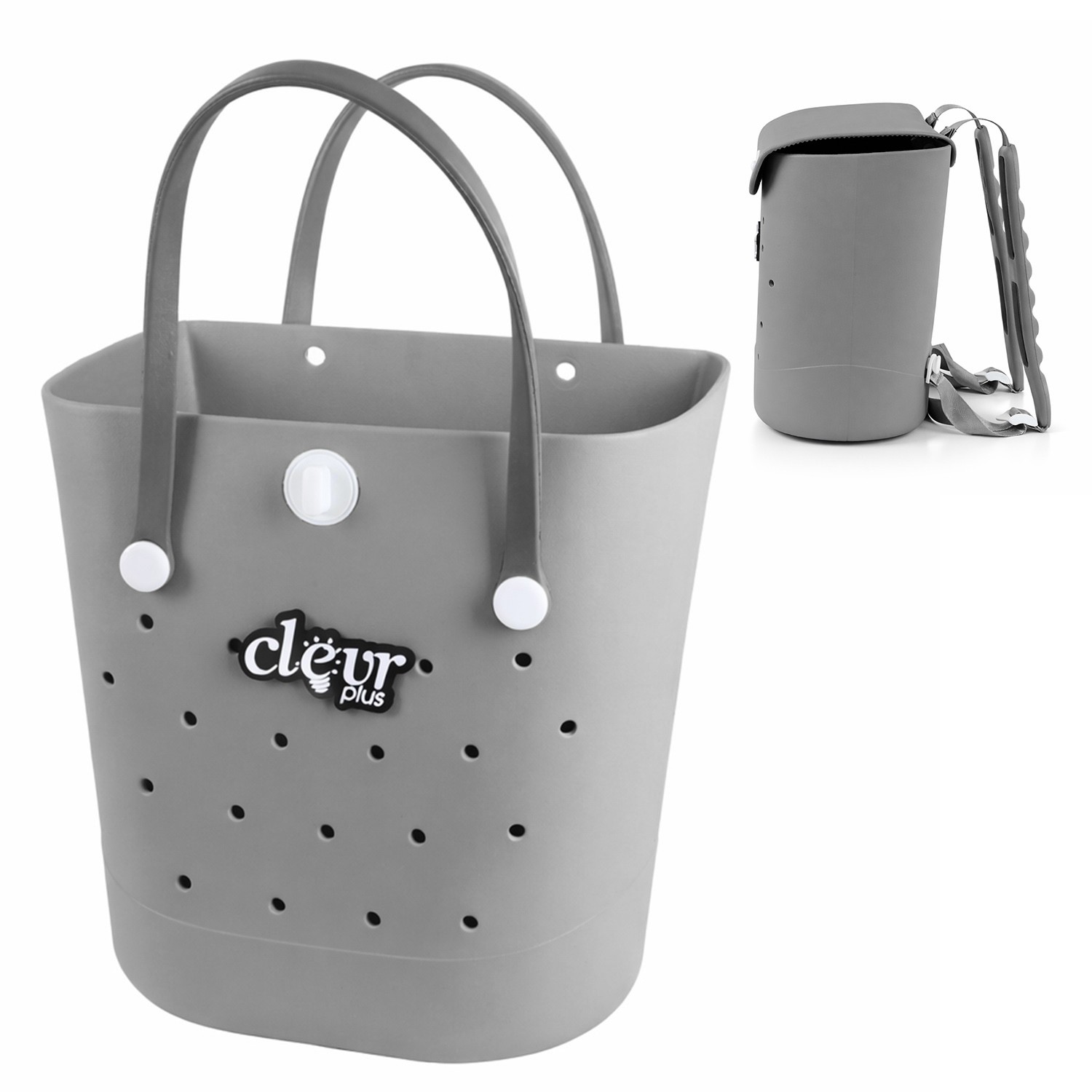 Convertible Beach Tote Backpack Waterproof Sandproof EVA Rubber Pool Bag Grey