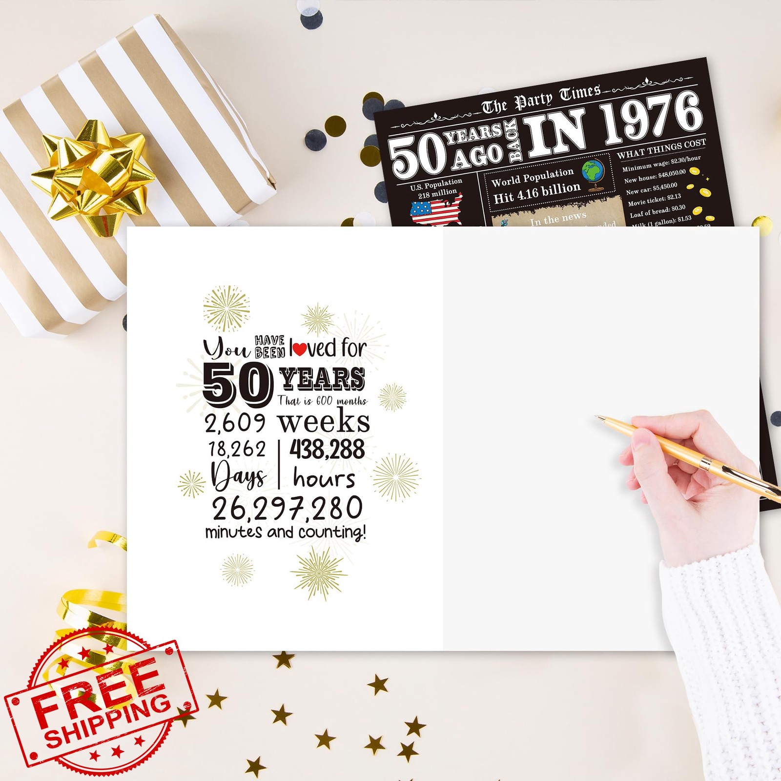 Qiyepbro Funny 50th Birthday Card Gift for Women Men 1976 Large Party