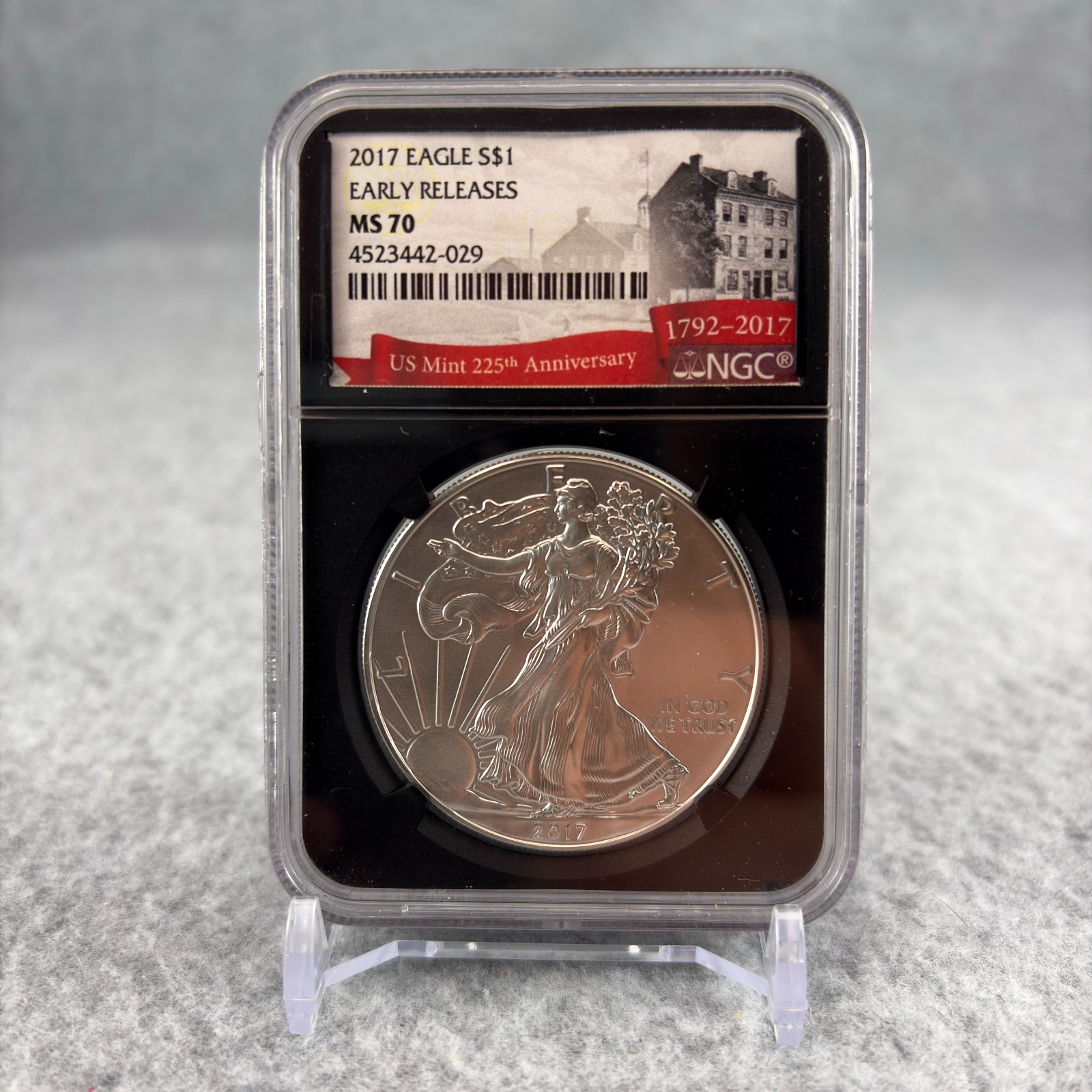 2017 Silver Eagle NGC MS70 Early Releases Black Core w/ 225th Mint Anniv Label