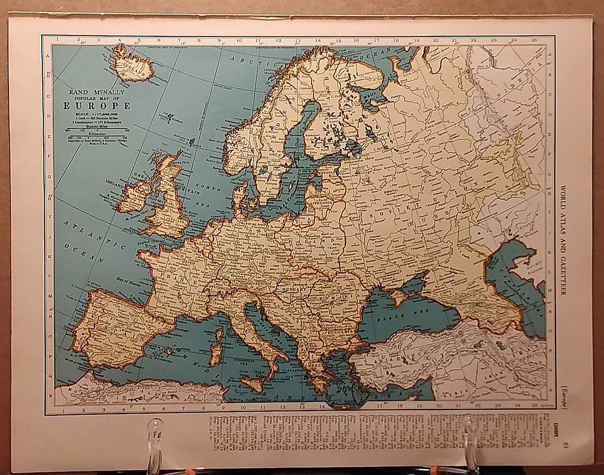1940 Vintage EUROPE Map Antique Old from Collier's World Atlas & Gazetteer