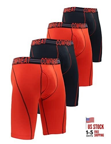  Men's 9" Long Boxer Briefs Sports Performance X-Large Red+black(red) 4-pack