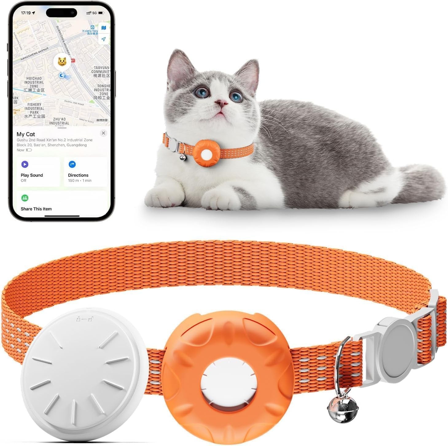Cat Tracker,Pet Tracker for Cats Compatible with Apple Find My App(Only iOS),...