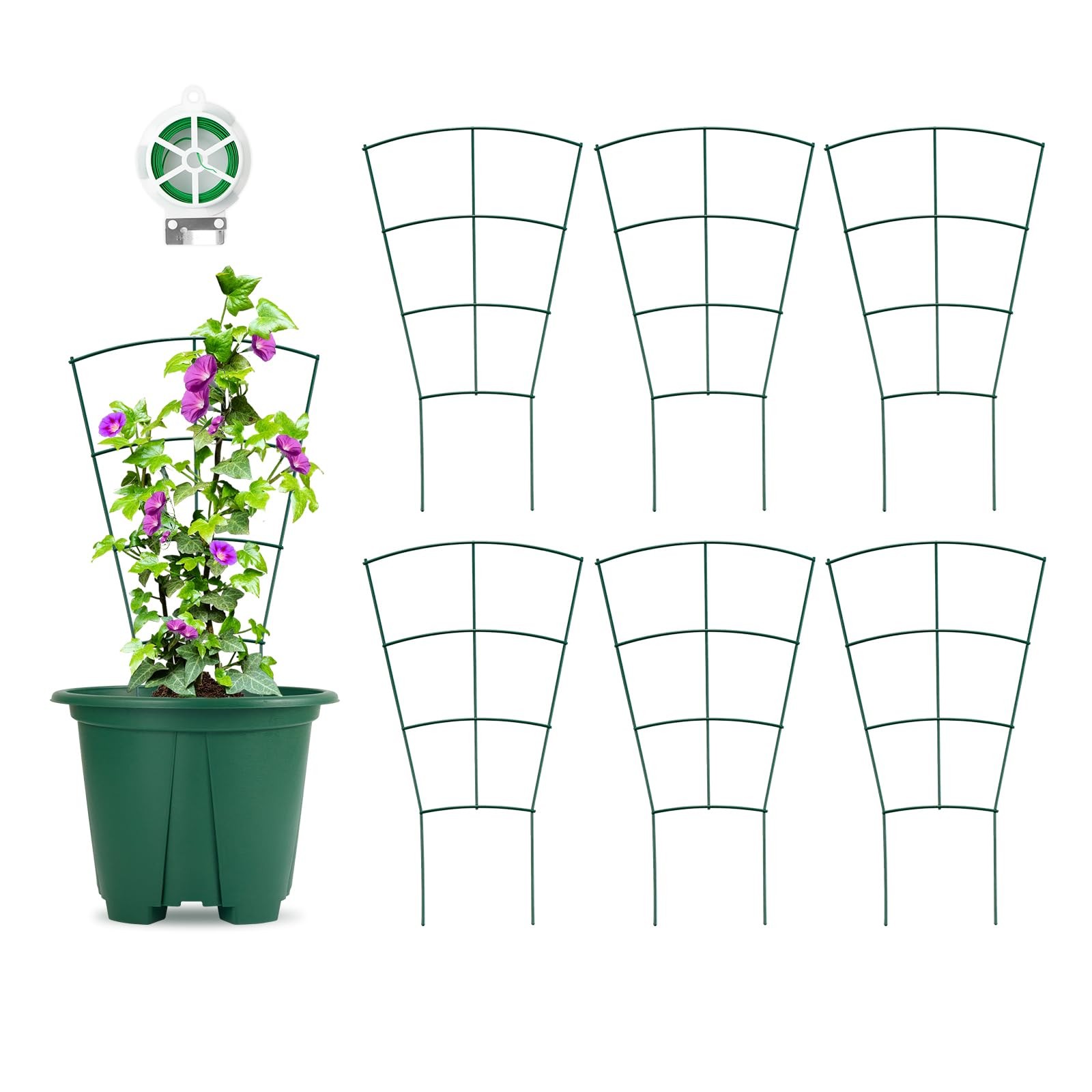 SUMGROW 6-Pack Indoor Plant Trellis - 16 Inches, Heavy-Duty 16" Height, Green 