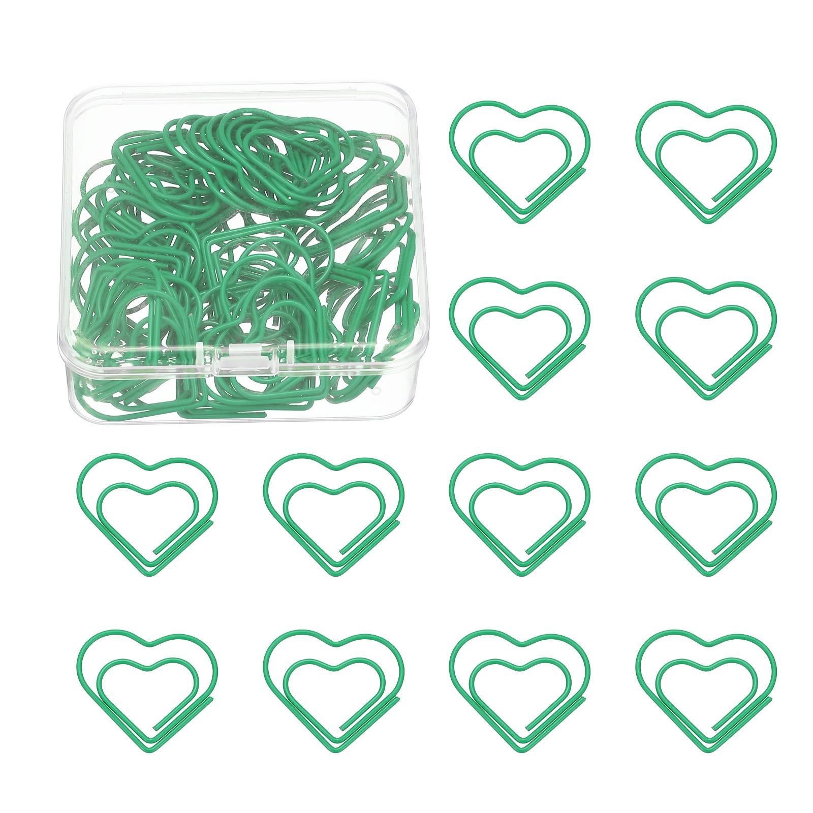 50pcs heart staples, metal, plastic, green