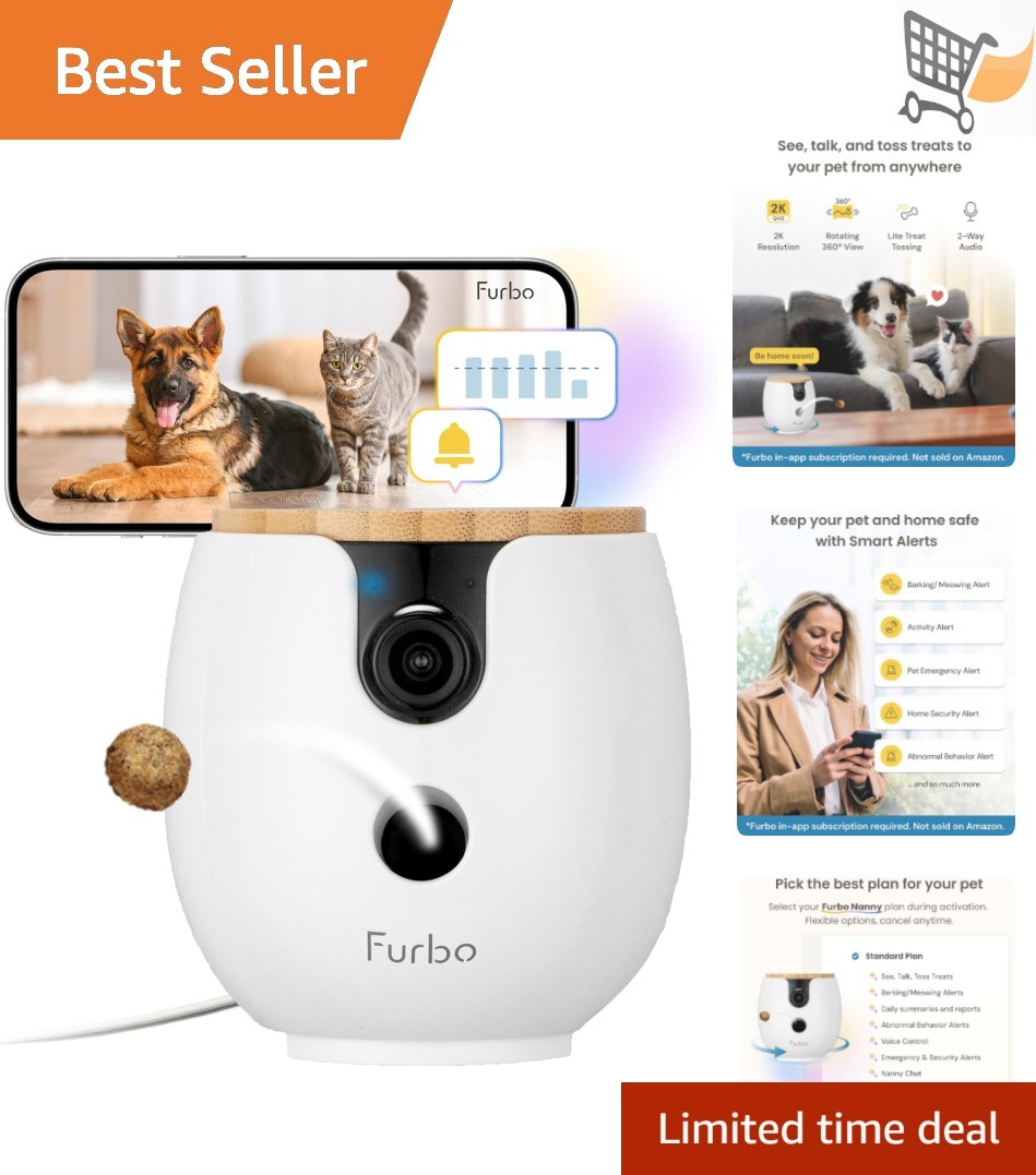 Mini 360° Pet Camera White 2K QHD Indoor Outdoor WiFi Night Vision Treat Toss