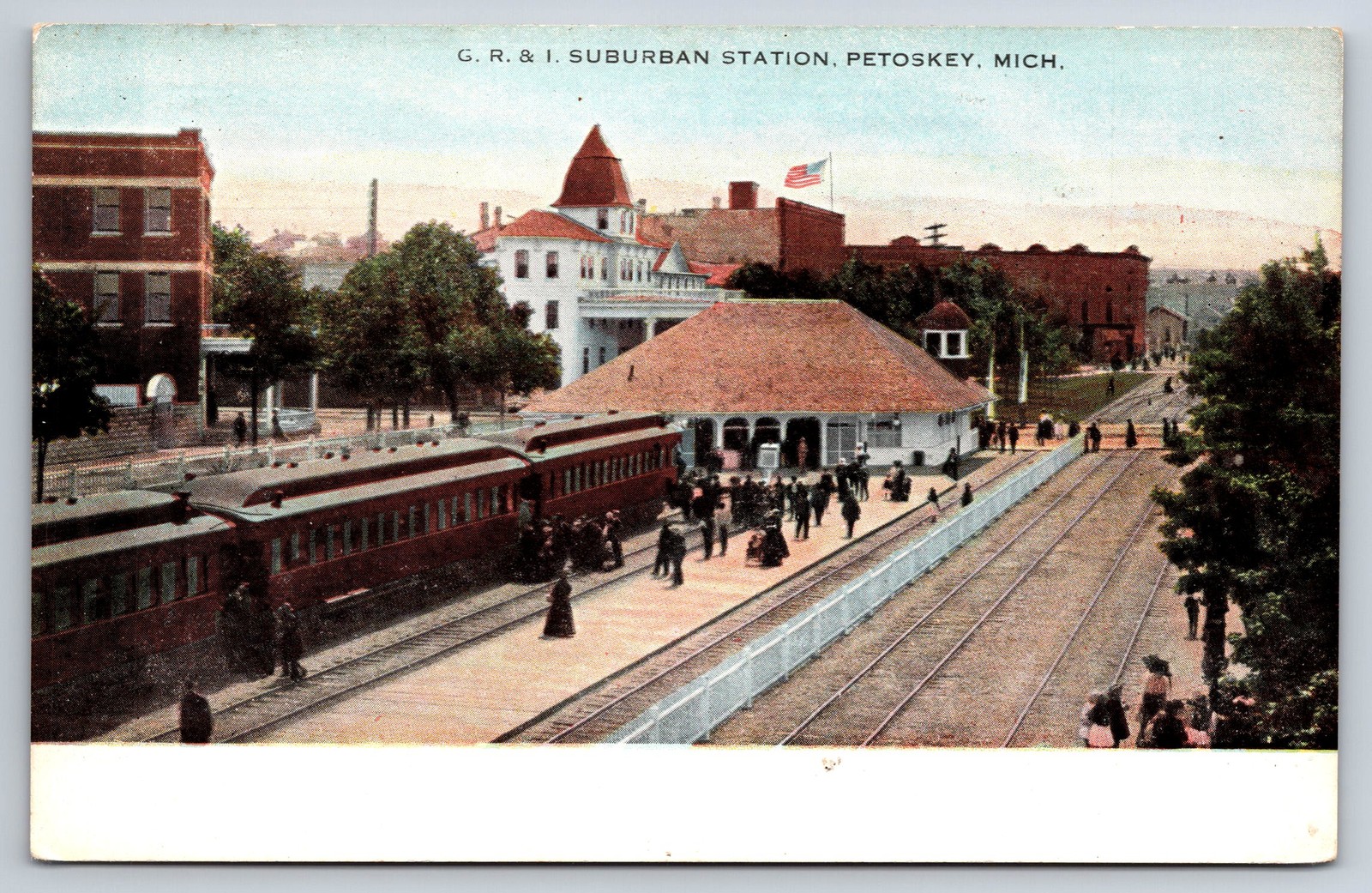 Petoskey, MI Postcard - G.R. & I. Suburban Station in Petoskey