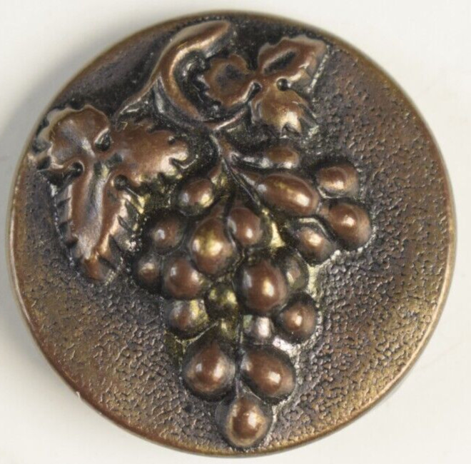 Victorian German Made Brass Grapes Bunch Vine Leaves Clothing Button Original R7