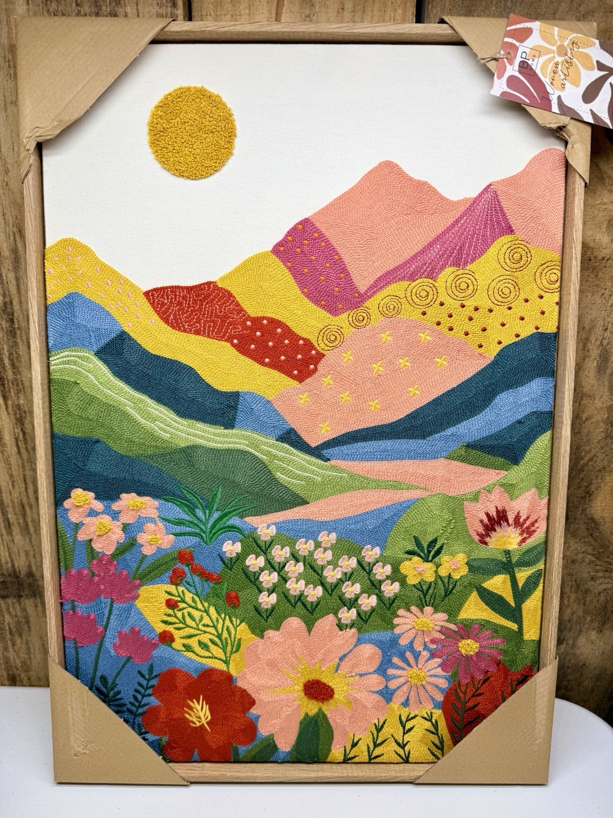 NEW BP Home Woven Embroidery Wall Art Vibrant Mountain Wildflower Large 18”x26