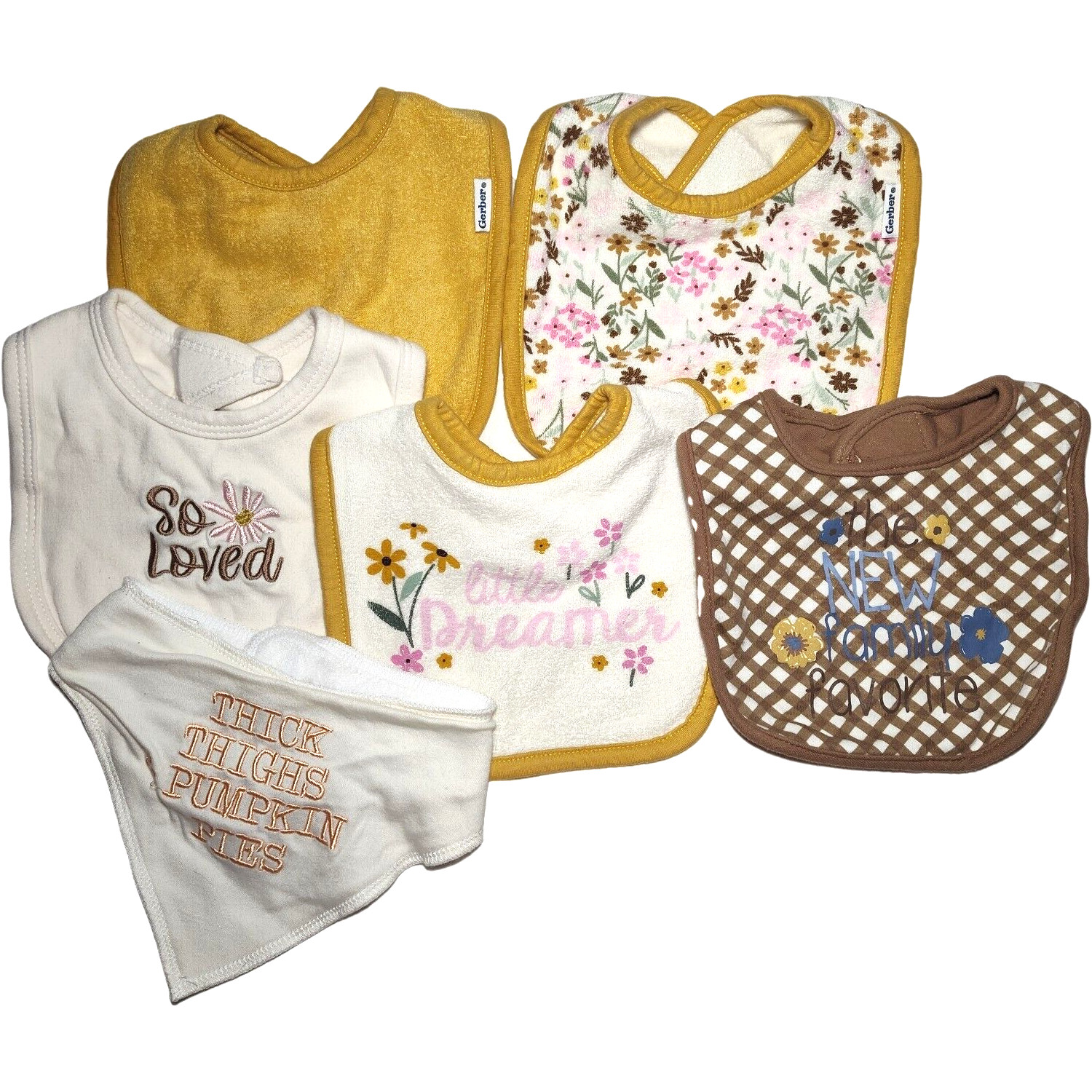 Baby Girl 6pc Bib Lot So Loved Dreamer Floral New Family Favorite Gerber
