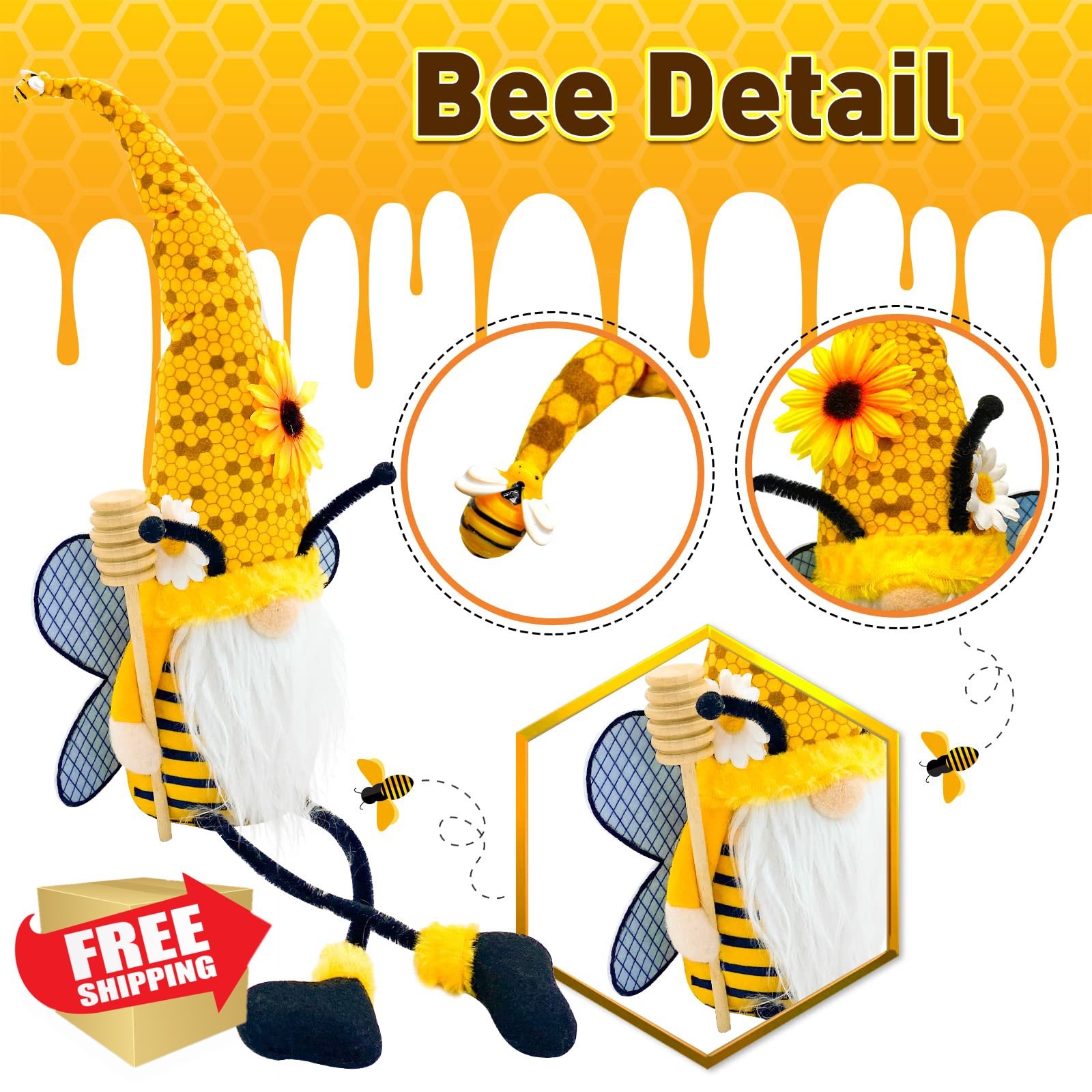 Lovinland Bee Sunflower Gnome Doll Spring Summer Plush Home Decor