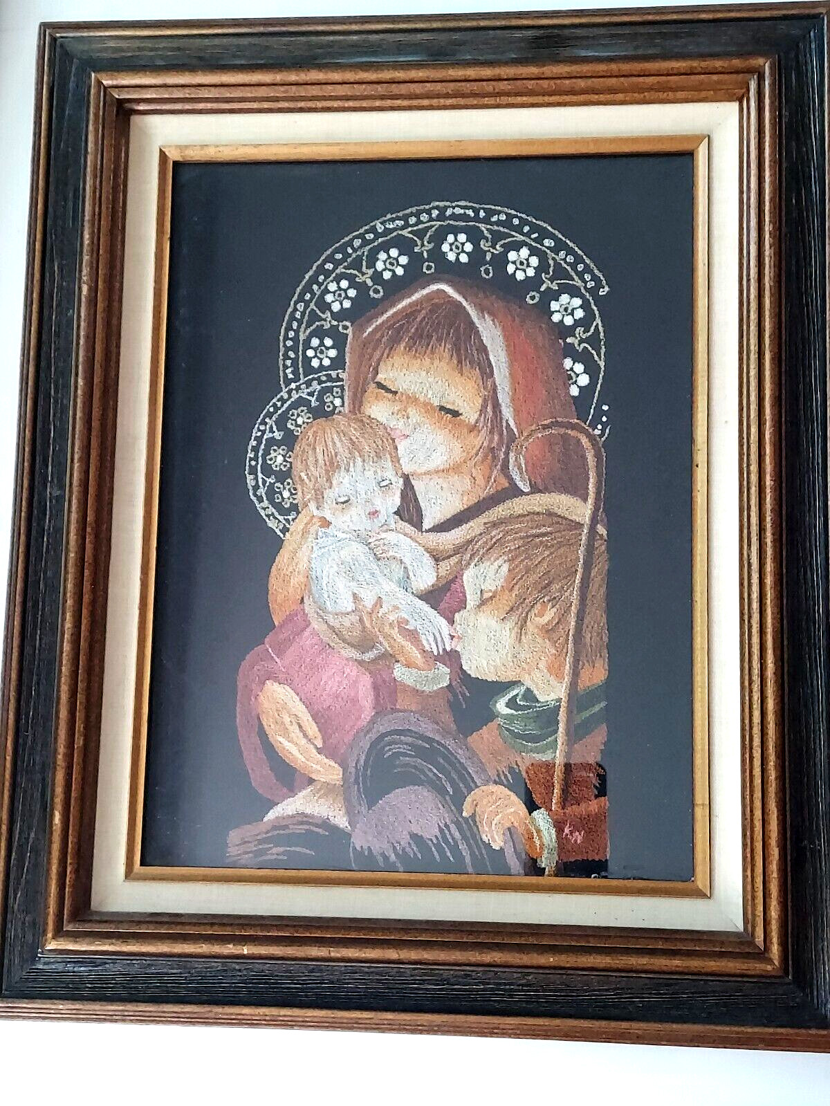 Vintage Mary MOTHER AND CHILD Jesus  art Madonna Bunka Embroidery crewel