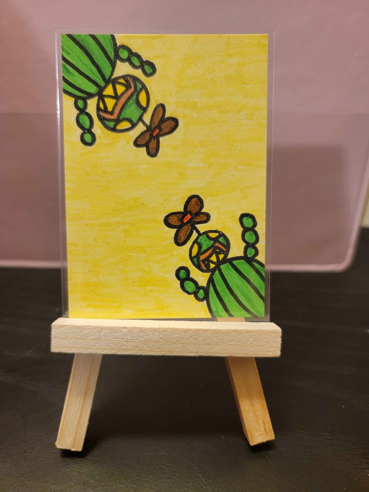 ACEO Artist Trading Card- Original- Glitter Marker- 2.5in x 3.5in Snakey Cactus