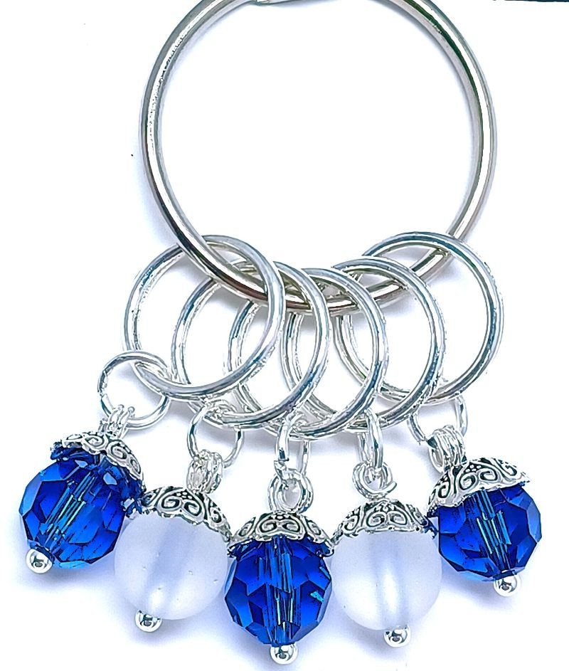 MikieLou Stitch Markers Premium Blue White Austrian CRYSTAL Knitting Crochet