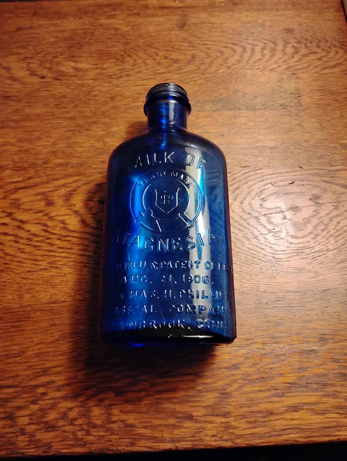 Antique August 21, 1906 Cobalt Blue  Glass Milk Of Magnesium  Trademark Bottle