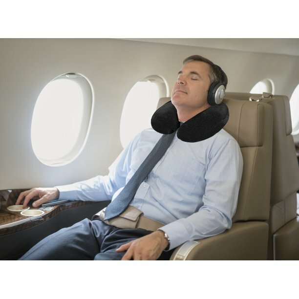 Travergo by GoGreen Travel Neck Pillow Power Memory Foam Black Plane Car Train