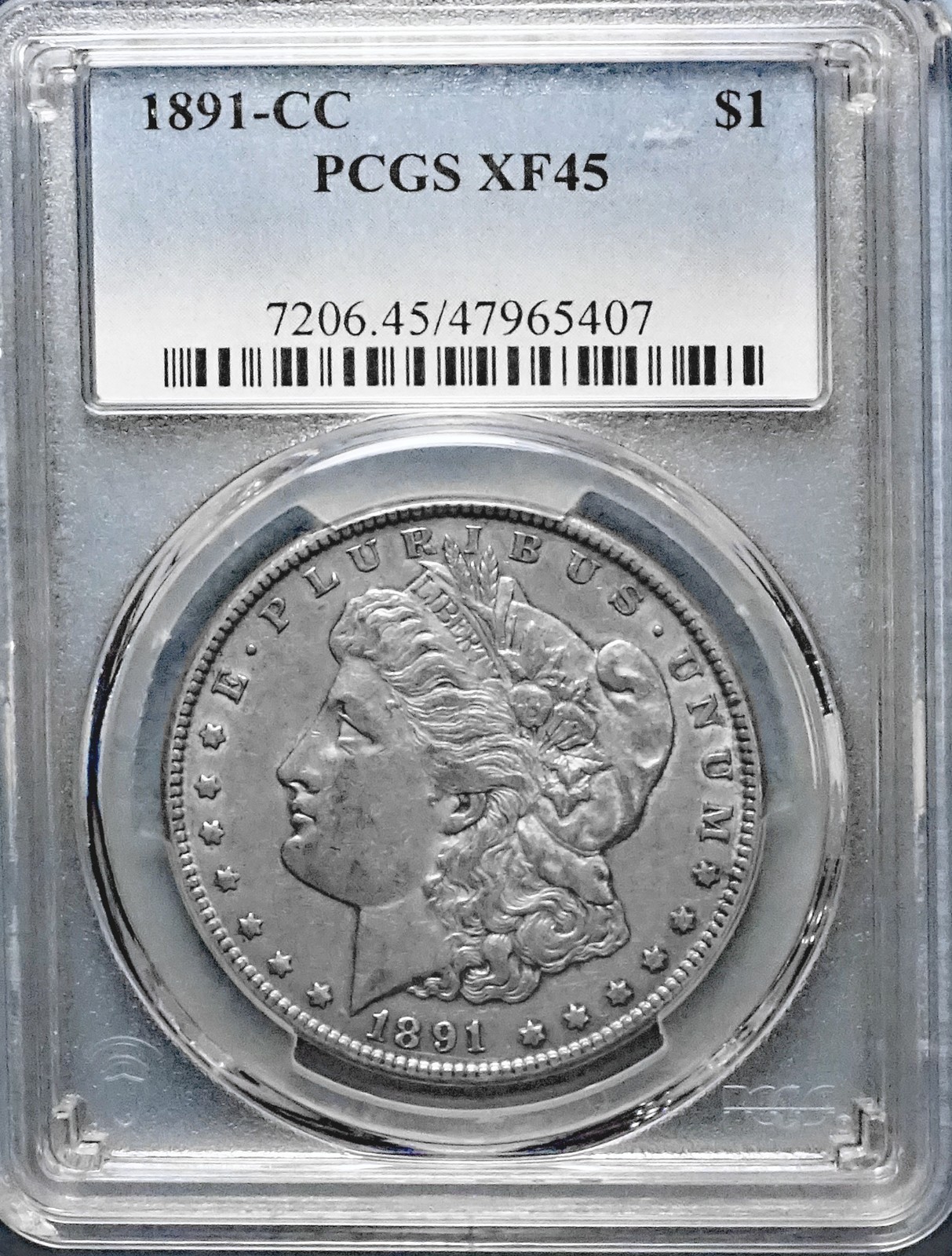 1891-CC MORGAN SILVER DOLLAR-PCGS CERTIFIED XF45/CARSON CITY MINT/LOOKS MINT