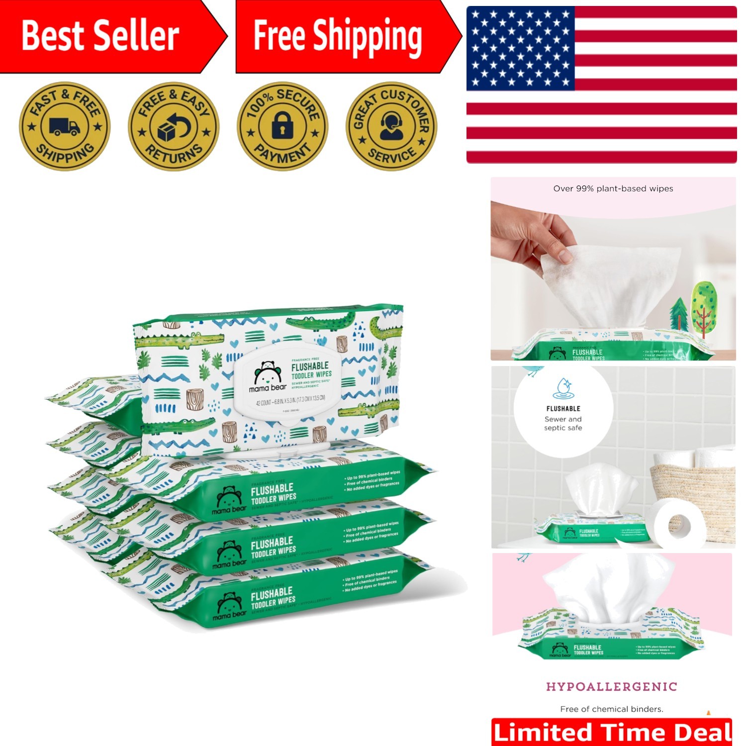 Sensitive Skin-Friendly Toddler Wipes: Flushable, 336 Count, Eco-Conscious Care