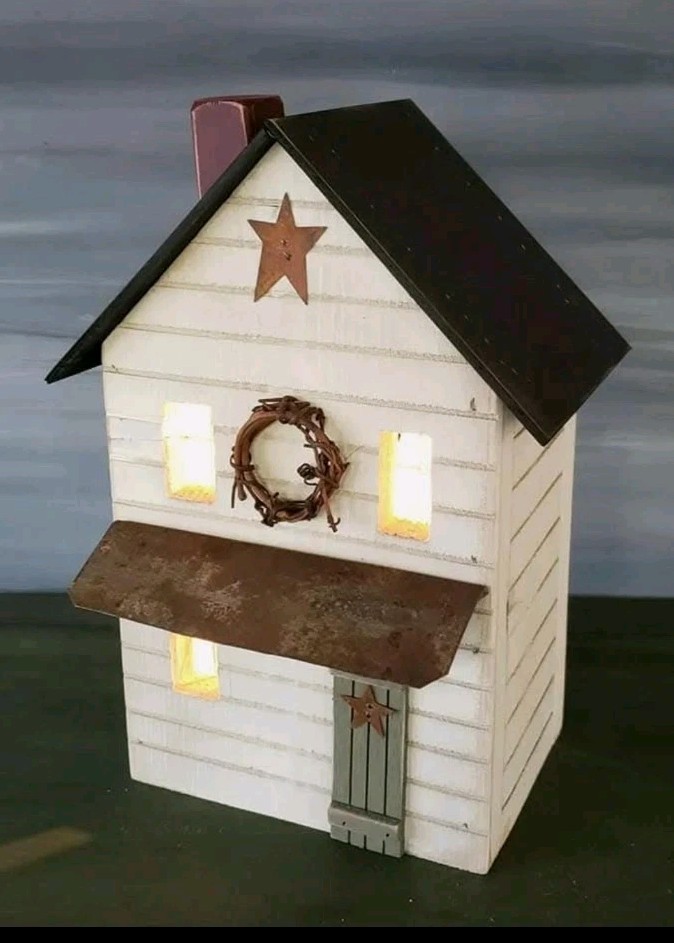 Farmhouse , Farmhouse Decor , Dollhouse,  Miniature house, Lighted house 