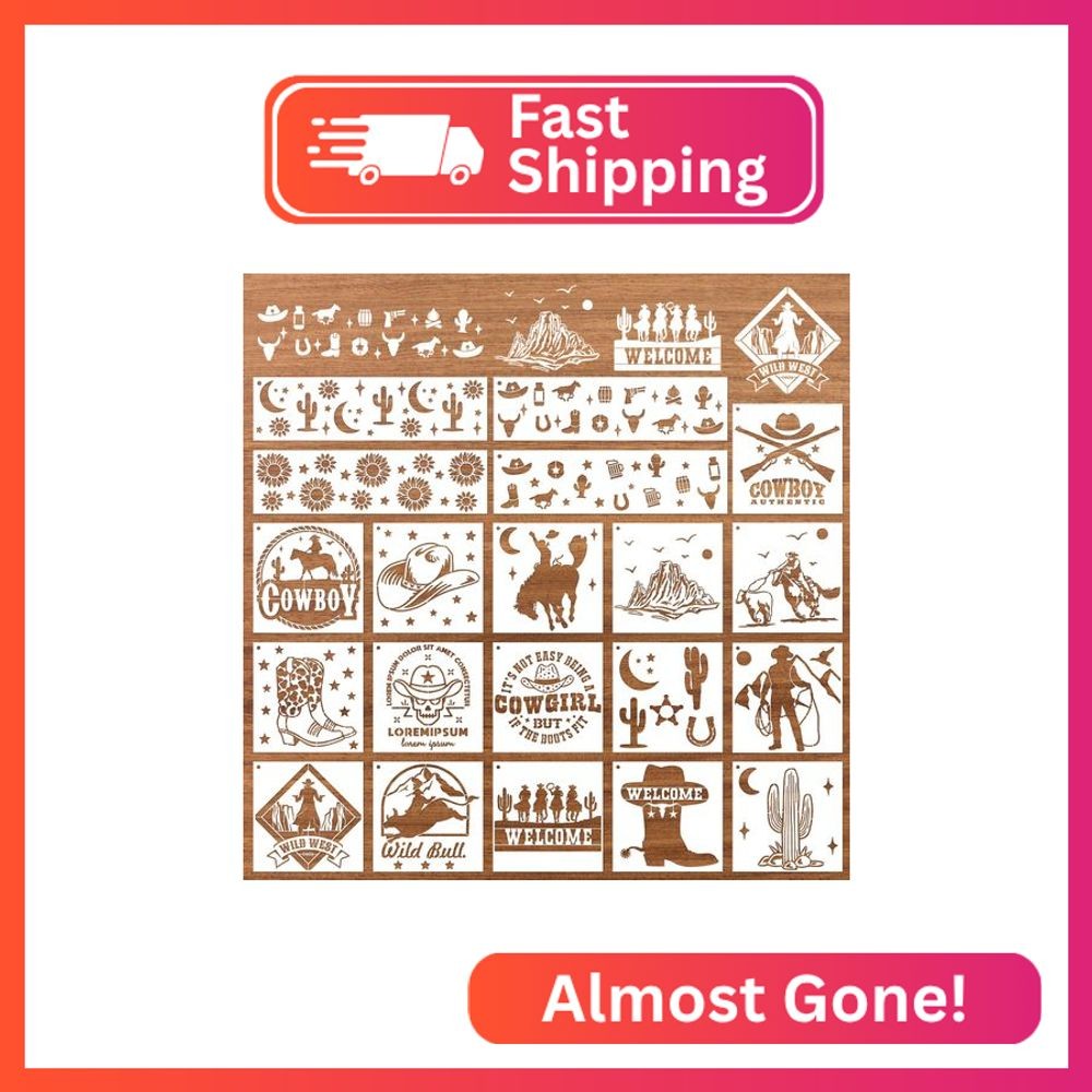 Keluna Western Cowboy Cowgirl Painting Stencils - 20 Reusable Stencils for Wood 