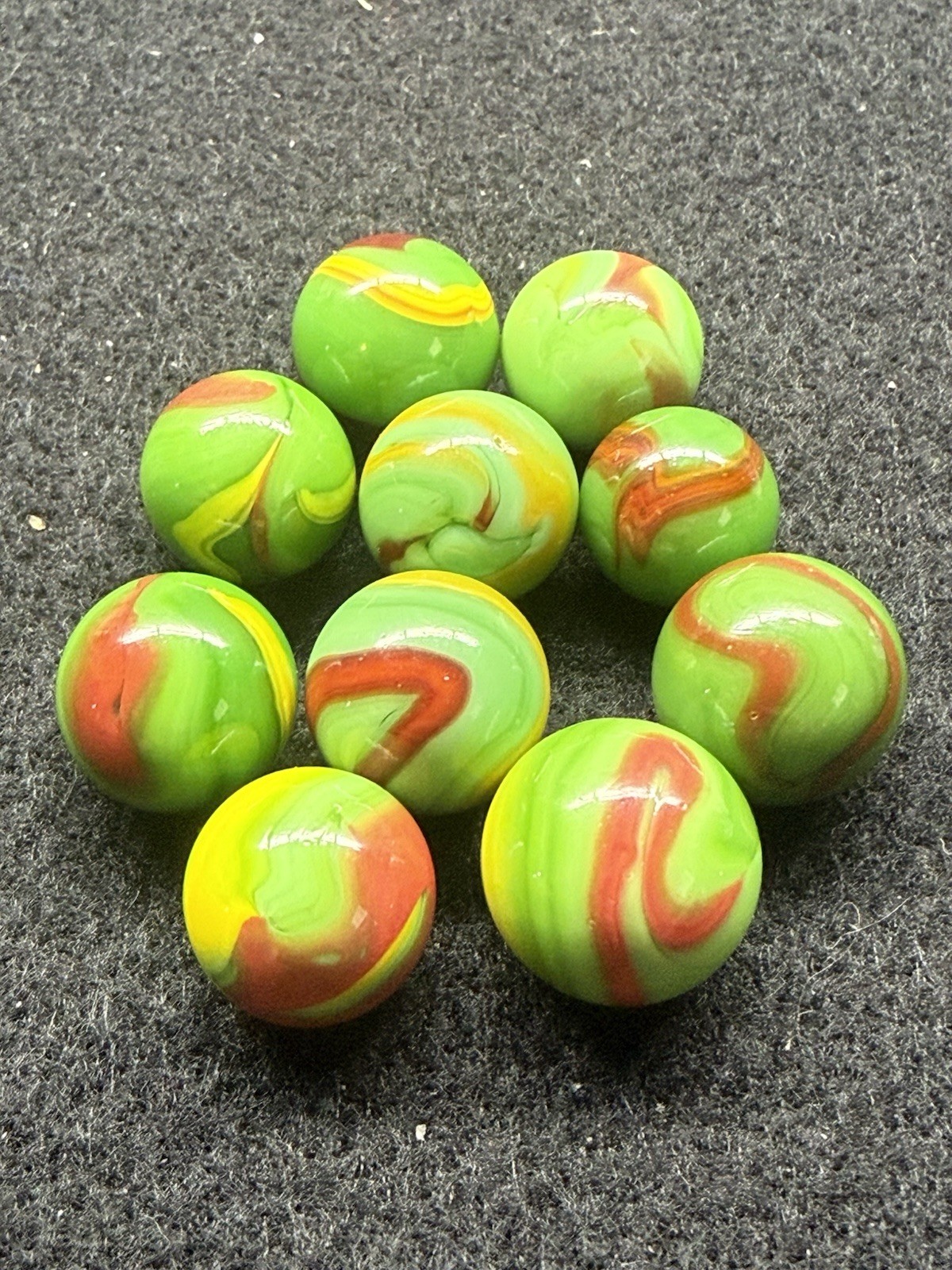 Vacor Dragons Marbles Lot Of 10. Green Red Yellow Swirls