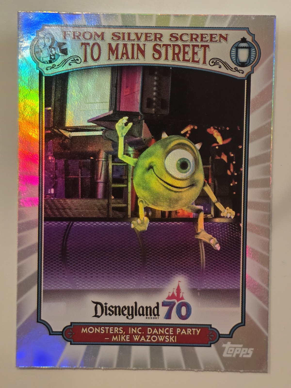 Topps Disneyland 70th Silver Screen To Main St Mike Wazowski MonstersInc Rainbow
