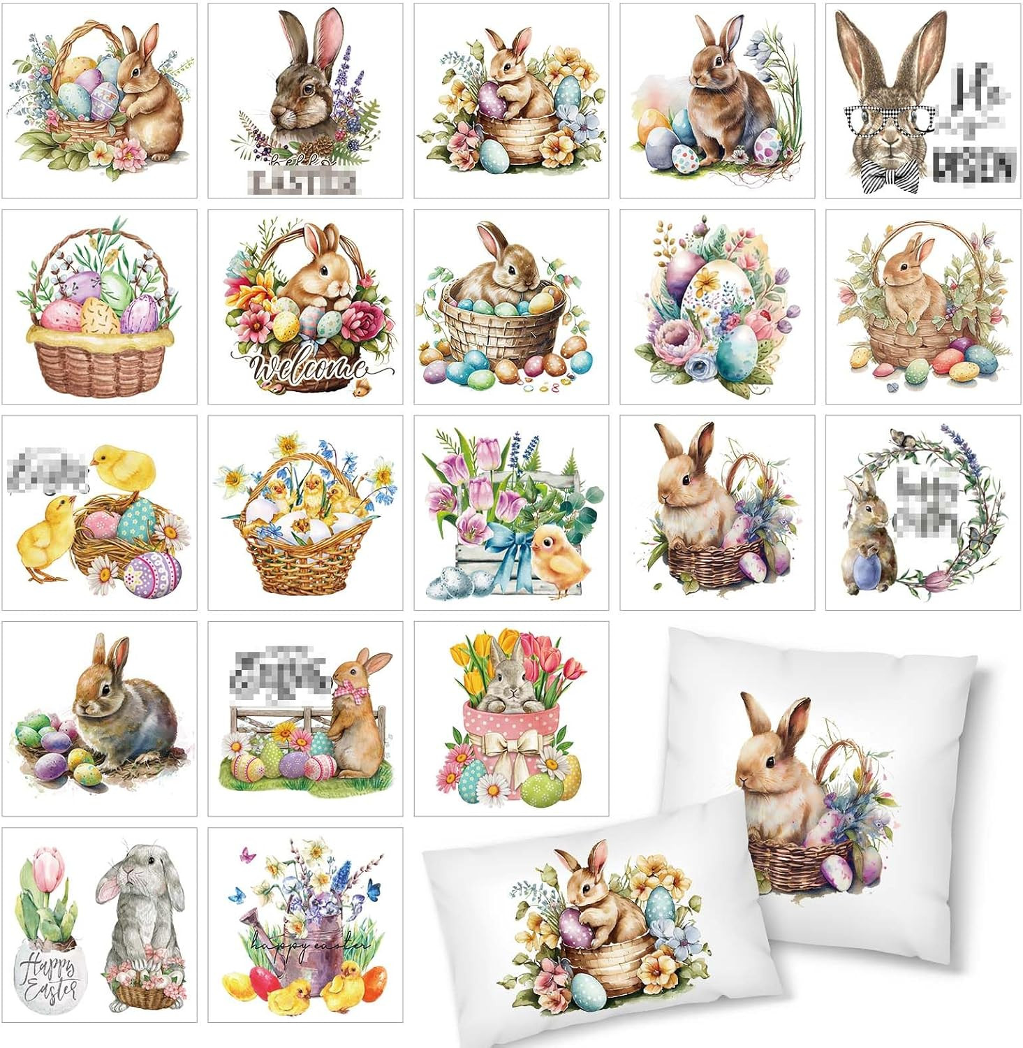 Vintage Easter Bunny Rabbit Heat Transfer Vinyl Decals for DIY Crafts