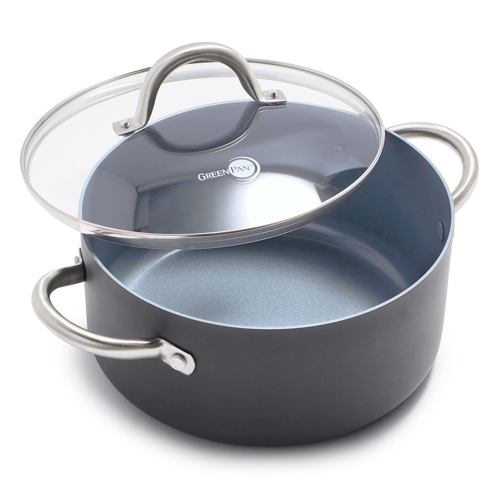 GreenPan Lima 5.2QT Nonstick Stock Pot with Glass Lid, 5.2 Quarts, Gray 
