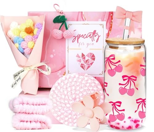 Gift Baskets for Women, 9Pcs Birthday Gifts for Teenage Canglass-Cherry-flower