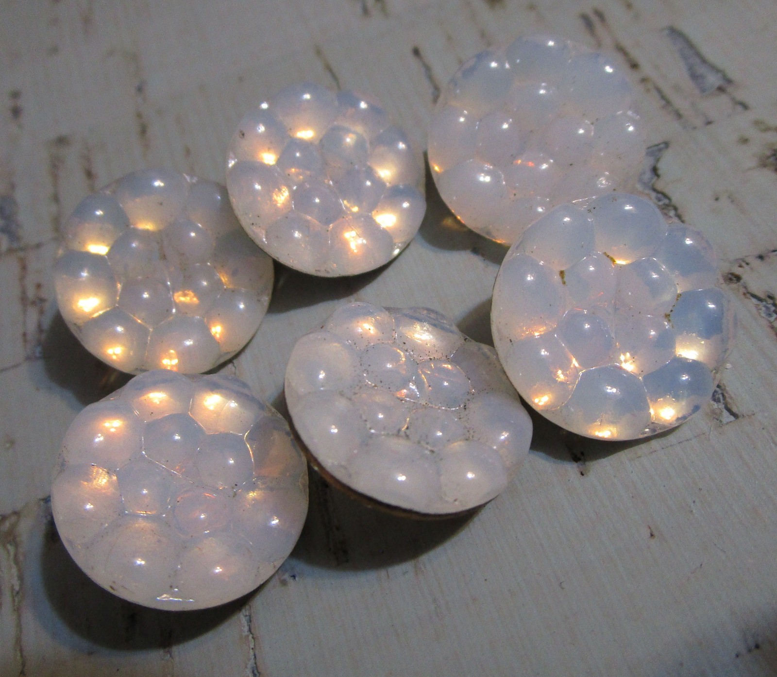 Vintage Buttons Mercury Glass Milk Opaline Glass Look 6 Piece Lot