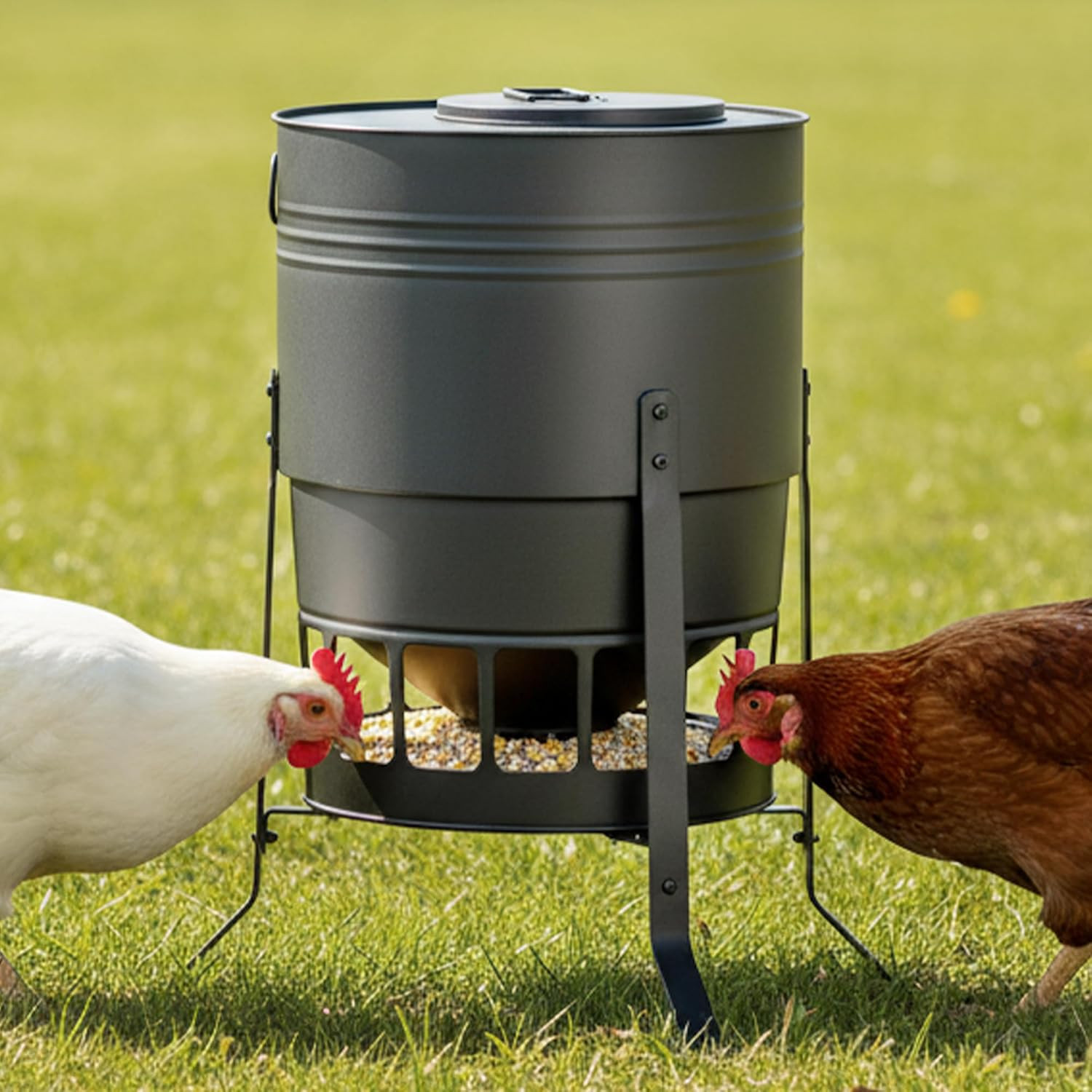 Chicken Feeder No Waste for Coop & Outdoors, 16 Port 50Lbs Poultry Feeder with S