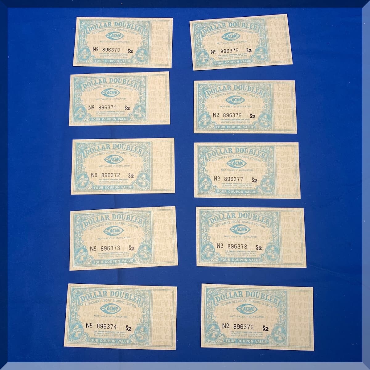 VINTAGE ACME DOUBLE DOLLAR COUPONS - THESE ARE RETRO ADVERTISING PROMOS