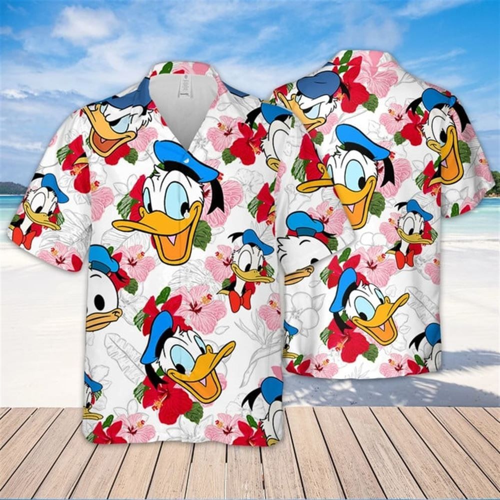 Disney Mickey And Friends Donald Duck Hibiscus Aloha Hawaiian Shirt