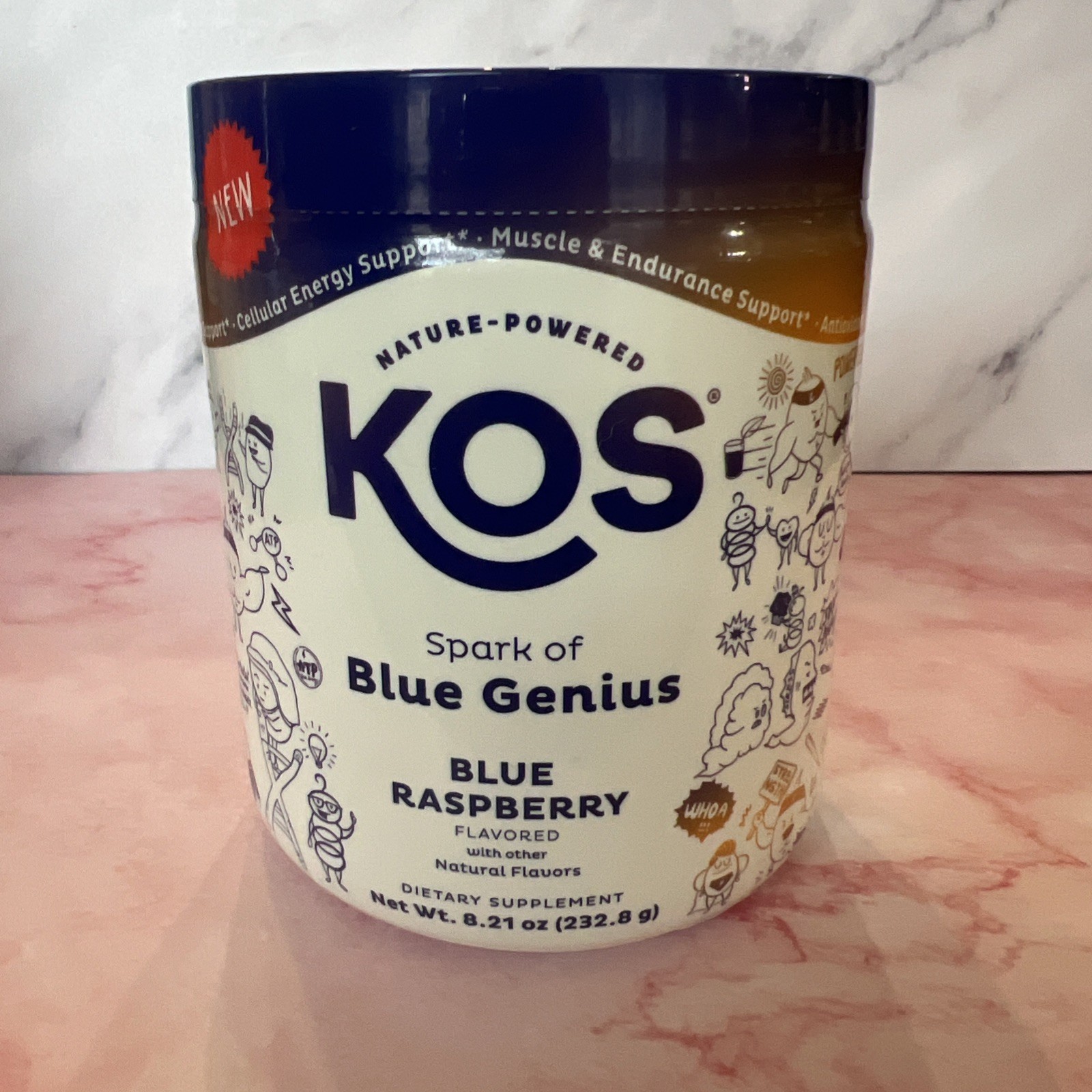 KOS Spark of Blue Genius Cellular Energy 8.21 oz Blue Raspberry  NEW!